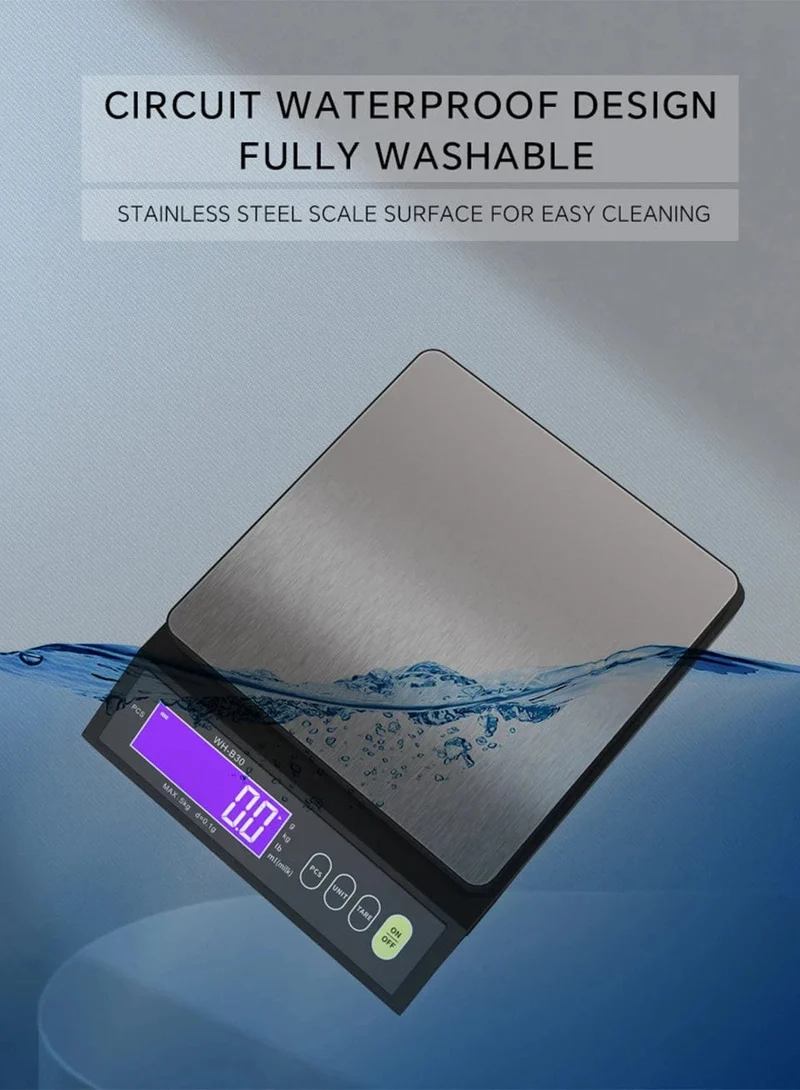 5 kg/0.1 g 10 kg/1 g Digitale elektronische Küchenwaage LCD-Display Vollständig wasserdichtes Edelstahl-Mess- und Wiege-Backwerkzeug