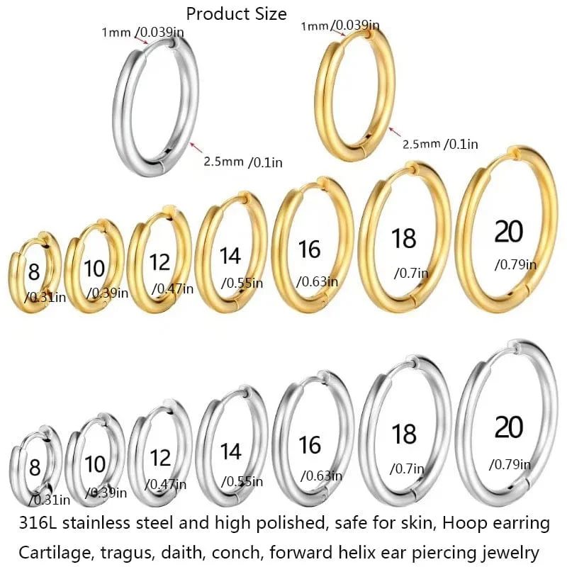 1 Paar kleine Creolen aus 316L Edelstahl für Frauen und Männer, Knorpel, Tragus, Conch, Forward, Helix-Ohrpiercing-Schmuck