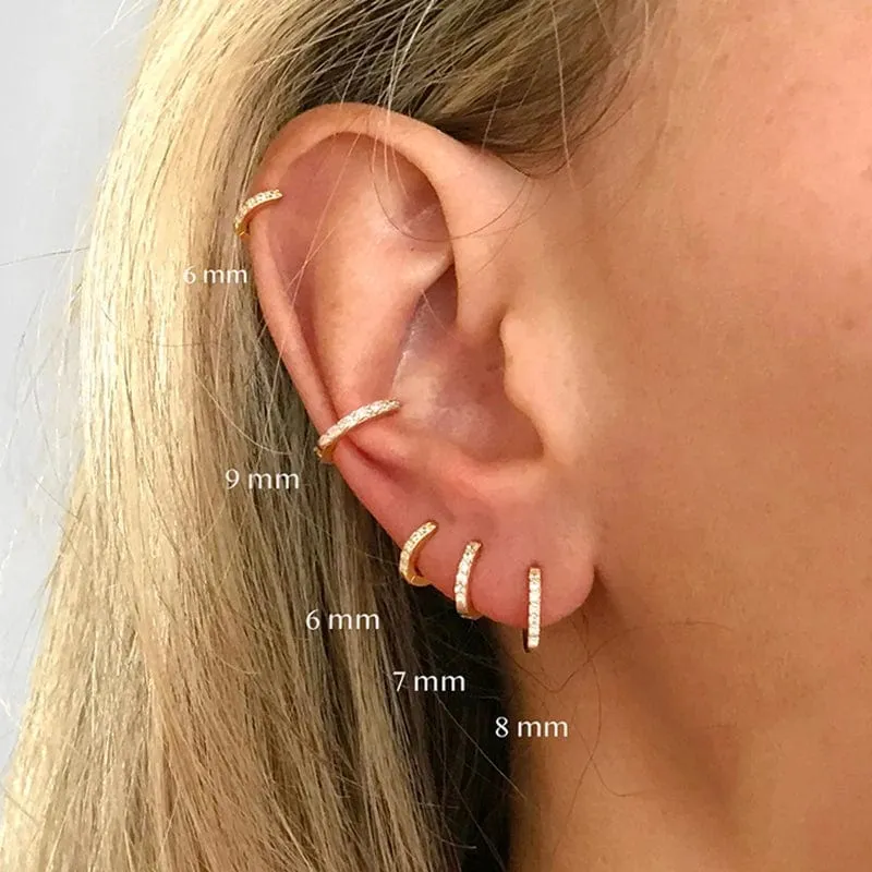 2 STK Edelstahl Minimal Creolen Kristall Zirkonia Kleine Huggie Dünne Knorpel Ohrring Helix Tragus Piercing Schmuck
