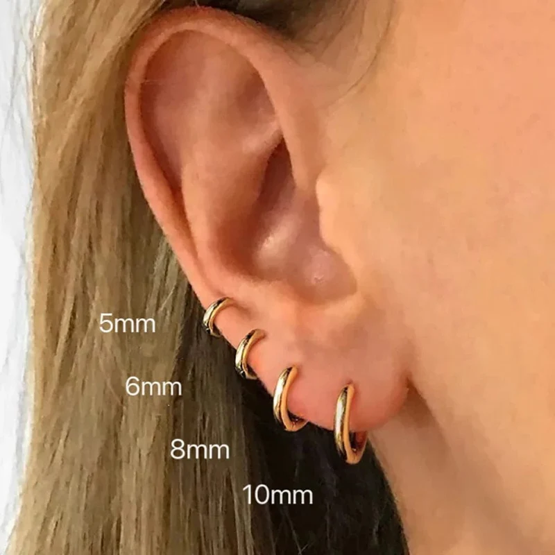 6–15 mm Edelstahl-Ohrring, minimalistisch, klassisch, rund, goldfarben, Ohrringe für Frauen und Männer, winziger Huggie-Reifen, Rock-Schmuck, Geschenk