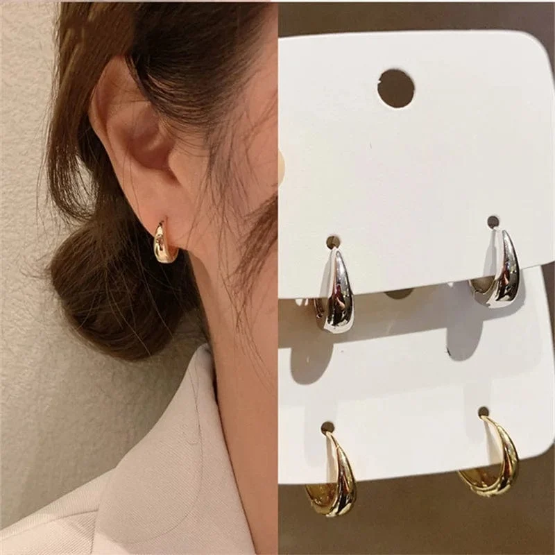 Huitan Modische Creolen aus Metall für Damen, schlicht, vielseitig, für den Alltag, Ohr-Accessoires für junge Mädchen, Statement-Schmuck