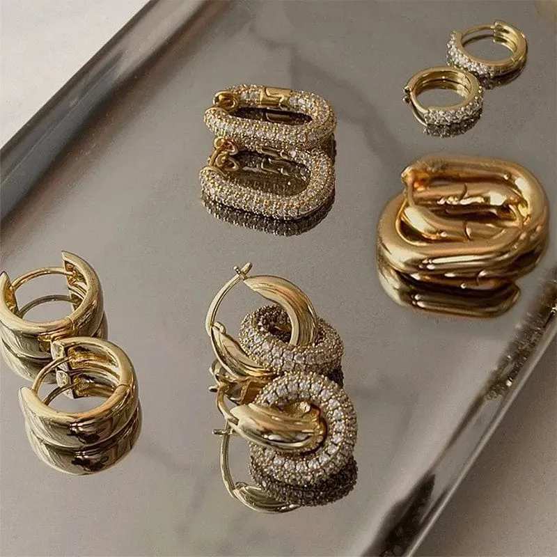 Modische, runde Creolen mit CZ-Zirkon für Frauen, geometrische U-förmige Ohrschnalle, vergoldeter Edelstahlschmuck