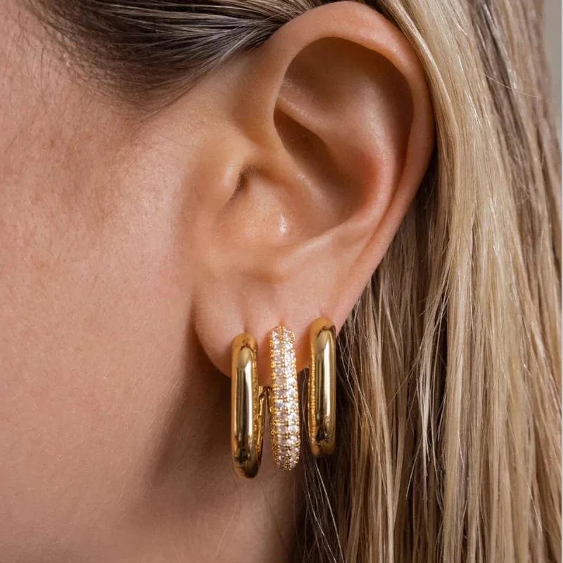 Modische, runde Creolen mit CZ-Zirkon für Frauen, geometrische U-förmige Ohrschnalle, vergoldeter Edelstahlschmuck