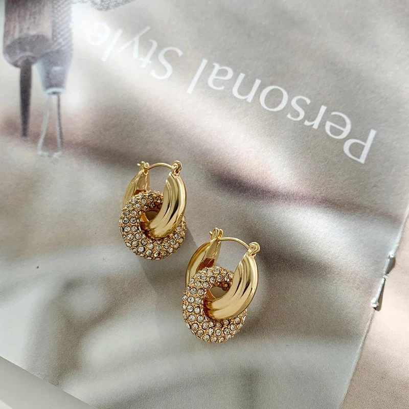 Modische, runde Creolen mit CZ-Zirkon für Frauen, geometrische U-förmige Ohrschnalle, vergoldeter Edelstahlschmuck
