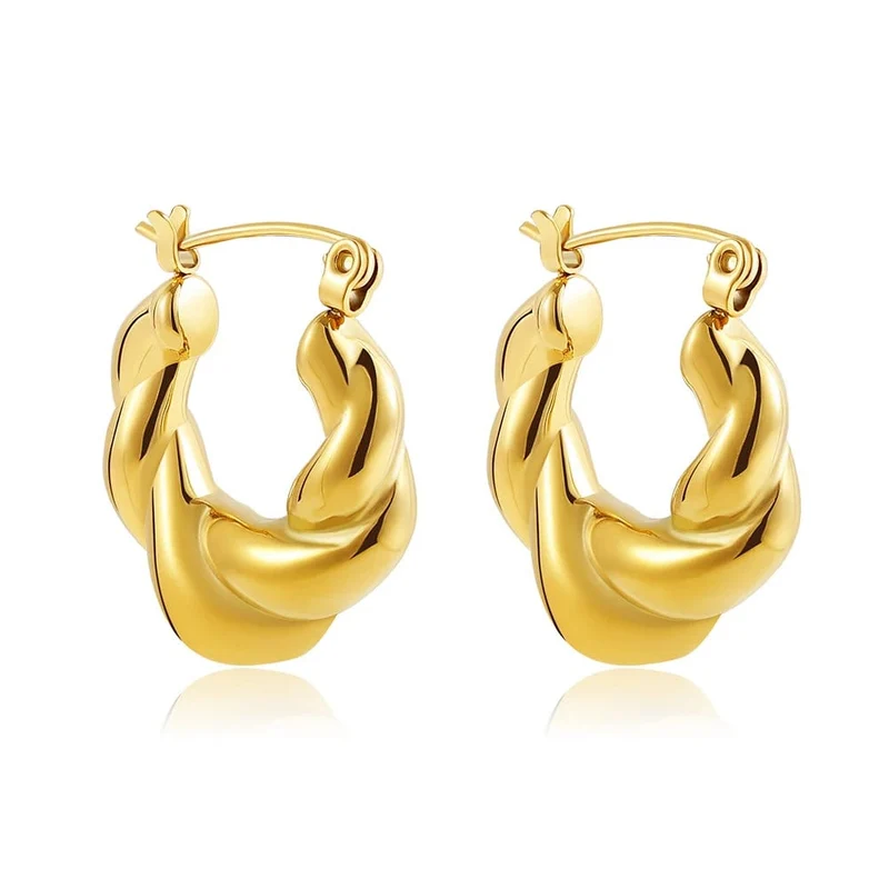 Modische, runde Creolen mit CZ-Zirkon für Frauen, geometrische U-förmige Ohrschnalle, vergoldeter Edelstahlschmuck