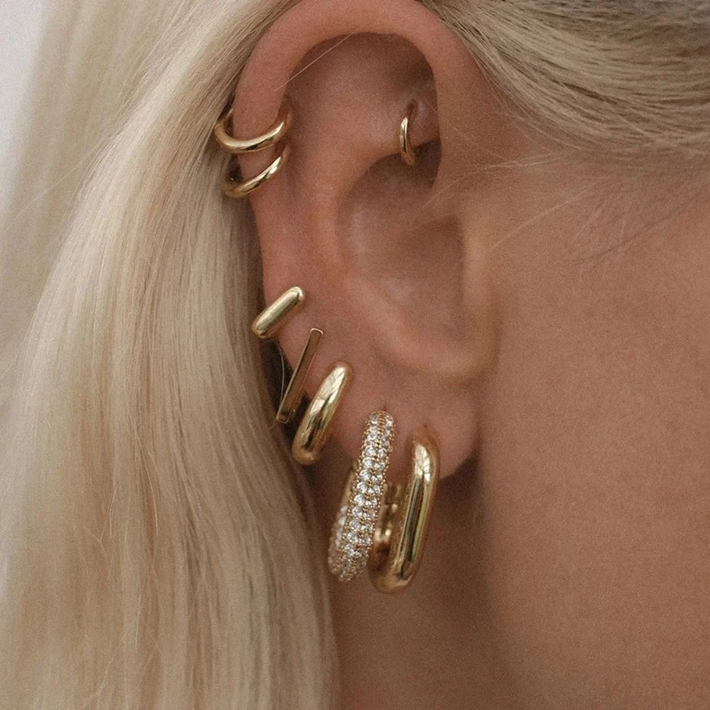 Modische, runde Creolen mit CZ-Zirkon für Frauen, geometrische U-förmige Ohrschnalle, vergoldeter Edelstahlschmuck