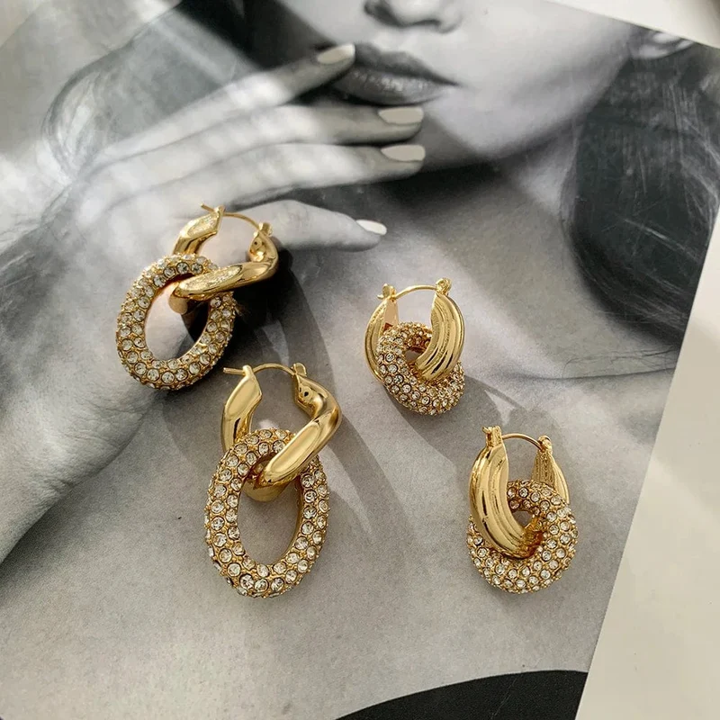 Modische, runde Creolen mit CZ-Zirkon für Frauen, geometrische U-förmige Ohrschnalle, vergoldeter Edelstahlschmuck