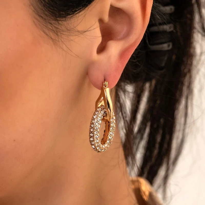 Modische, runde Creolen mit CZ-Zirkon für Frauen, geometrische U-förmige Ohrschnalle, vergoldeter Edelstahlschmuck
