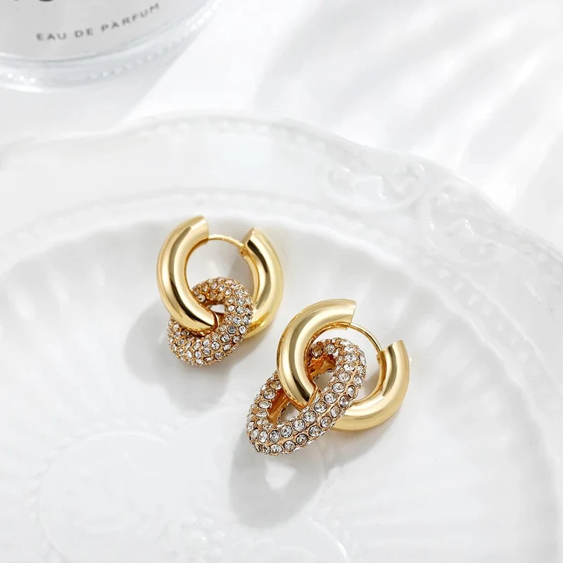 Modische, runde Creolen mit CZ-Zirkon für Frauen, geometrische U-förmige Ohrschnalle, vergoldeter Edelstahlschmuck