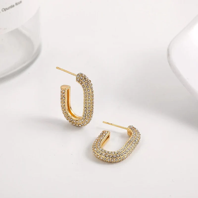 Modische, runde Creolen mit CZ-Zirkon für Frauen, geometrische U-förmige Ohrschnalle, vergoldeter Edelstahlschmuck