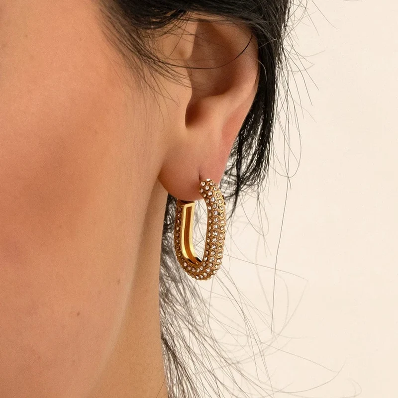 Modische, runde Creolen mit CZ-Zirkon für Frauen, geometrische U-förmige Ohrschnalle, vergoldeter Edelstahlschmuck