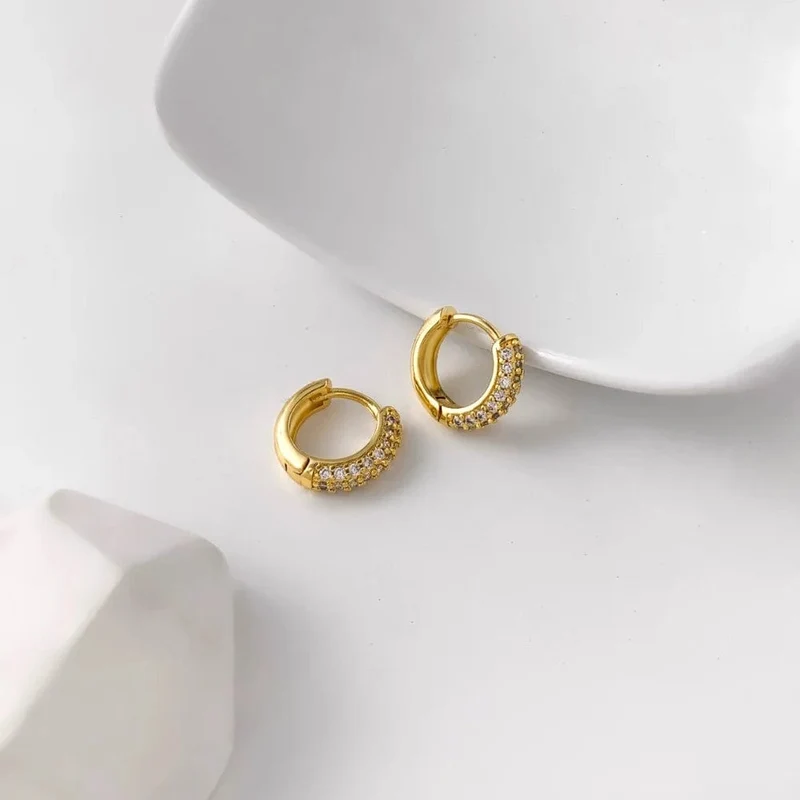Modische, runde Creolen mit CZ-Zirkon für Frauen, geometrische U-förmige Ohrschnalle, vergoldeter Edelstahlschmuck