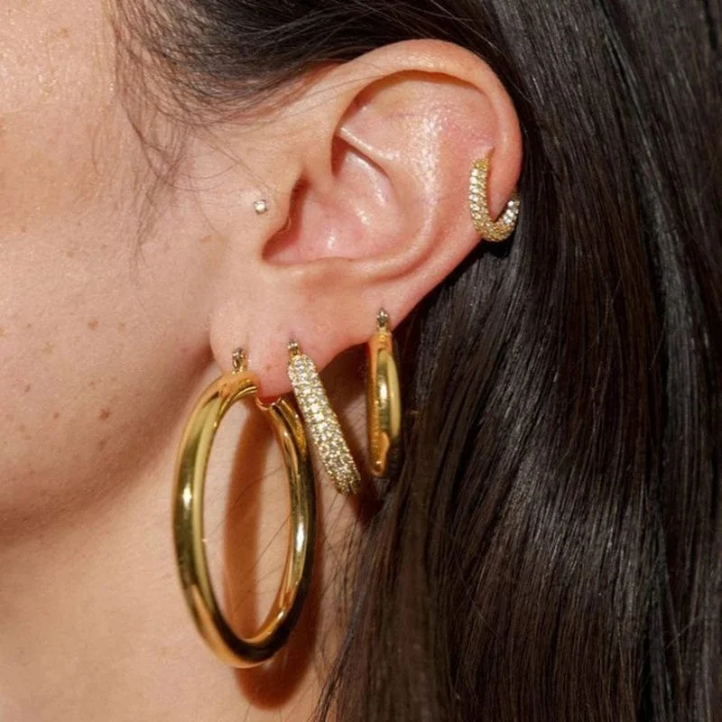 Modische, runde Creolen mit CZ-Zirkon für Frauen, geometrische U-förmige Ohrschnalle, vergoldeter Edelstahlschmuck