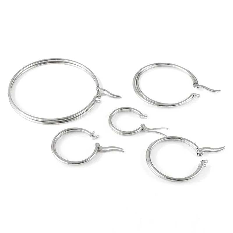 LUXUSTEEL 2 Stücke 10-70mm Edelstahl Creolen Für Frauen Männer Silber Farbe Runde Kleine Große Kreis Huggies Punk Schmuck