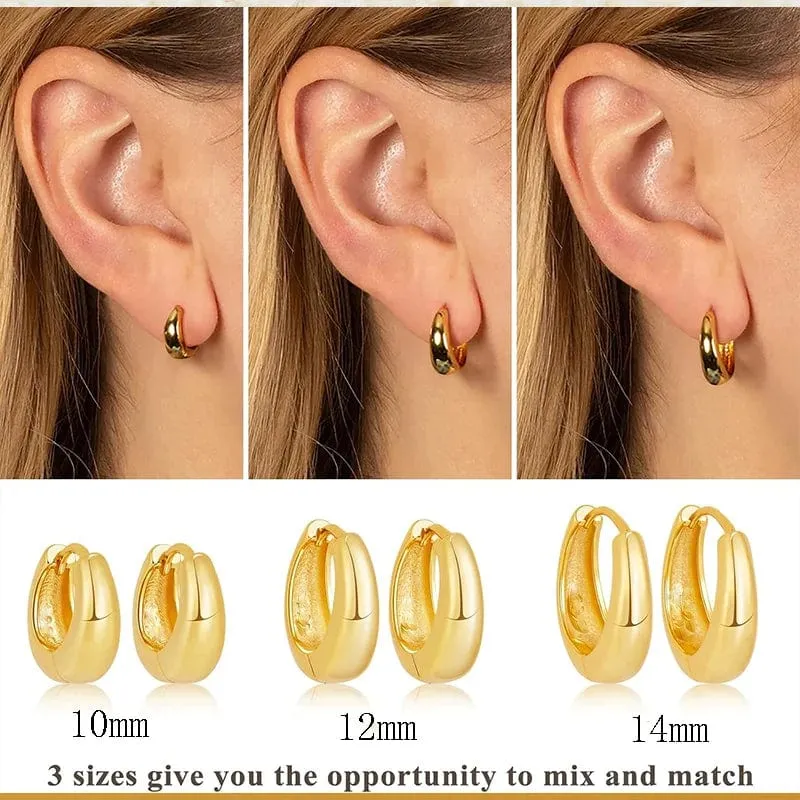 3 Paar klobige Creolen-Set in Goldfarbe für Frauen und Mädchen, 2024 Trendschmuck, stapelbar, Piercing, zierliche Twist-Cuff-Ohrringe