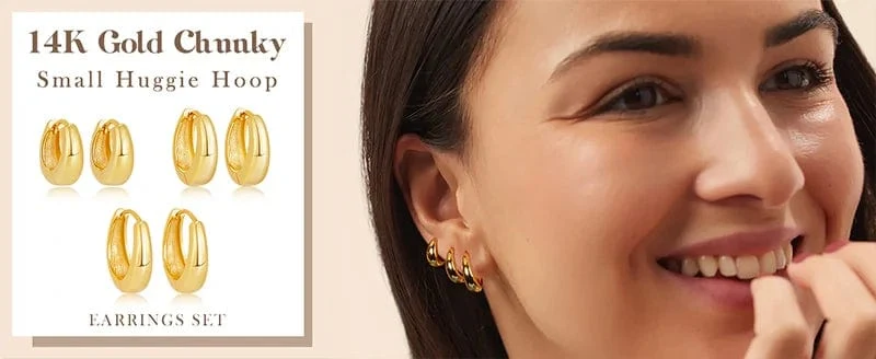 3 Paar klobige Creolen-Set in Goldfarbe für Frauen und Mädchen, 2024 Trendschmuck, stapelbar, Piercing, zierliche Twist-Cuff-Ohrringe