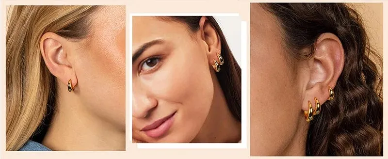 3 Paar klobige Creolen-Set in Goldfarbe für Frauen und Mädchen, 2024 Trendschmuck, stapelbar, Piercing, zierliche Twist-Cuff-Ohrringe