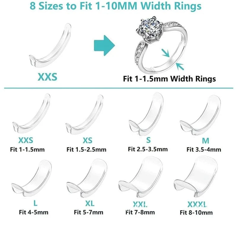 8 Größen Silikon unsichtbar klar Ring Größe Adjuster straffen Reducer Schmuck Werkzeug
