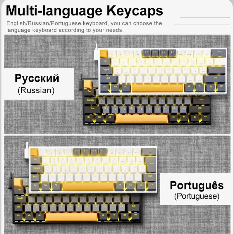 E-YOOSO Z11 Mechanische Gaming-Tastatur mit Kabel, roter Schalter, 61 Tasten, Gamer, Russisch, brasilianisches Portugiesisch, für Computer, PC, Laptop