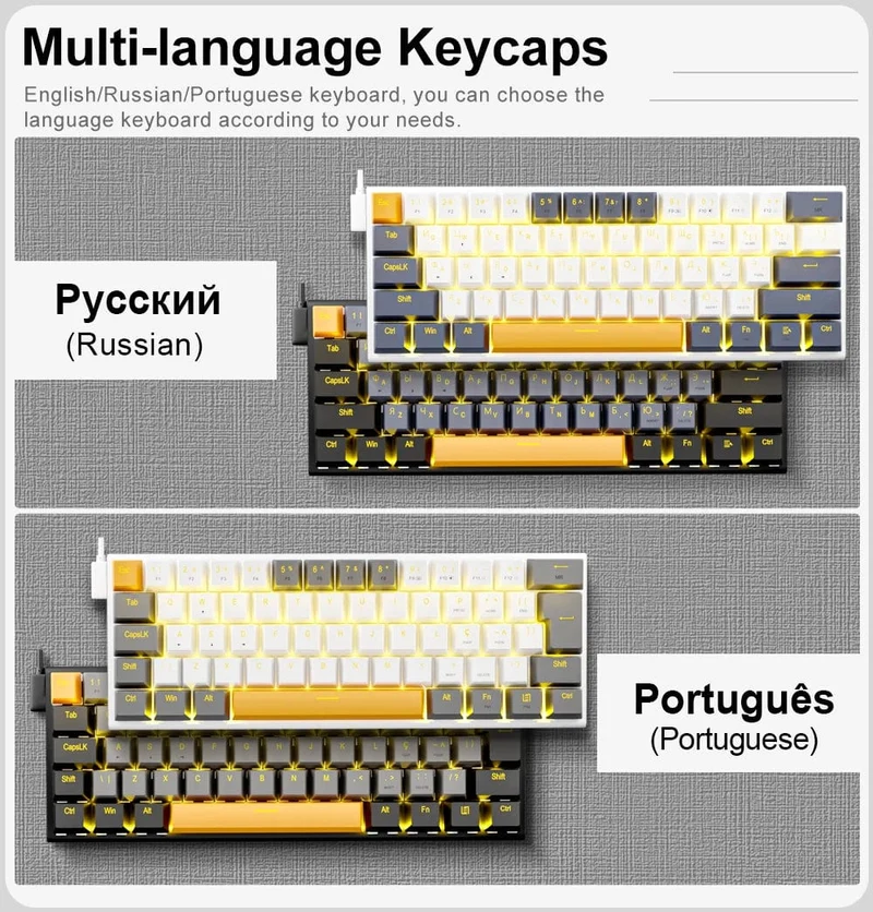 E-YOOSO Z11 Mechanische Gaming-Tastatur mit Kabel, roter Schalter, 61 Tasten, Gamer, Russisch, brasilianisches Portugiesisch, für Computer, PC, Laptop