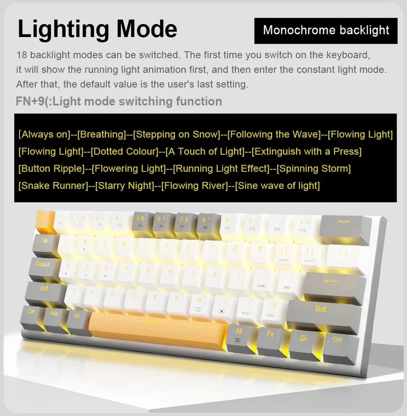 E-YOOSO Z11 Mechanische Gaming-Tastatur mit Kabel, roter Schalter, 61 Tasten, Gamer, Russisch, brasilianisches Portugiesisch, für Computer, PC, Laptop