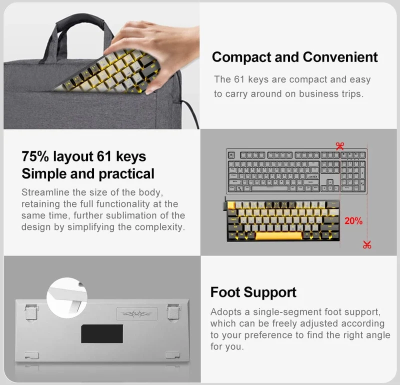 E-YOOSO Z11 Mechanische Gaming-Tastatur mit Kabel, roter Schalter, 61 Tasten, Gamer, Russisch, brasilianisches Portugiesisch, für Computer, PC, Laptop