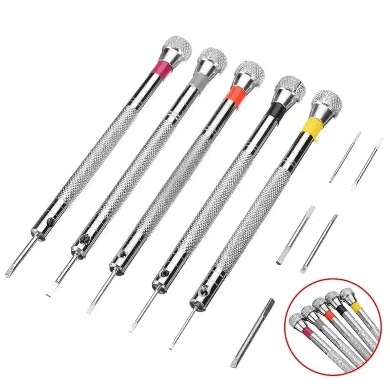 5-teiliges Set, 0.8–1.6 mm Stahlschraubendreher für die Uhrenreparatur, tragbare Uhrenwerkzeuge, Armbandentfernung mit Mini-Verbindungsstiften, Uhrmacherwerkzeuge