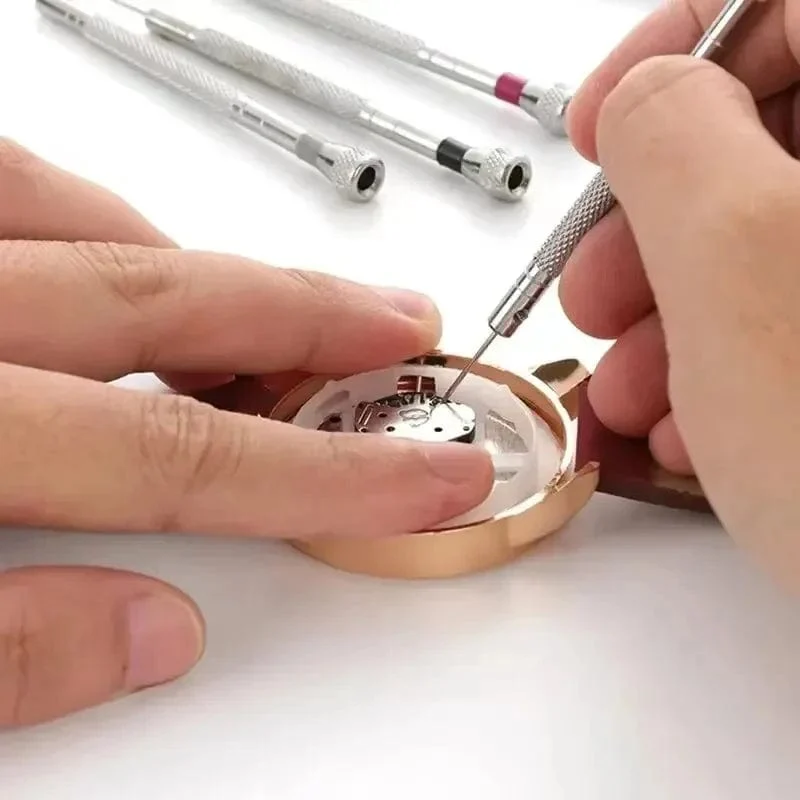 5-teiliges Set, 0.8–1.6 mm Stahlschraubendreher für die Uhrenreparatur, tragbare Uhrenwerkzeuge, Armbandentfernung mit Mini-Verbindungsstiften, Uhrmacherwerkzeuge