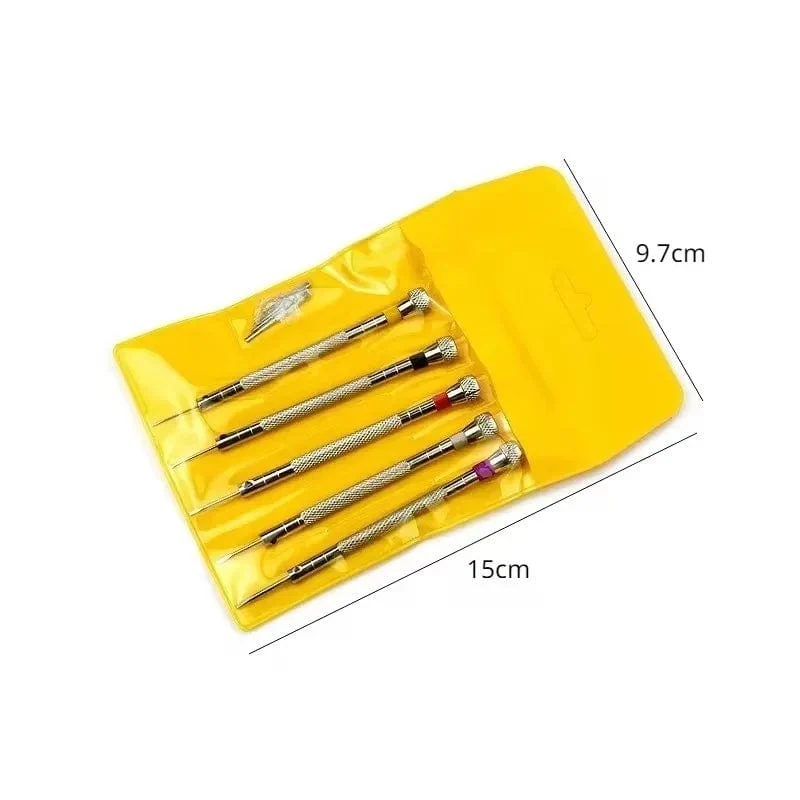 5-teiliges Set, 0.8–1.6 mm Stahlschraubendreher für die Uhrenreparatur, tragbare Uhrenwerkzeuge, Armbandentfernung mit Mini-Verbindungsstiften, Uhrmacherwerkzeuge