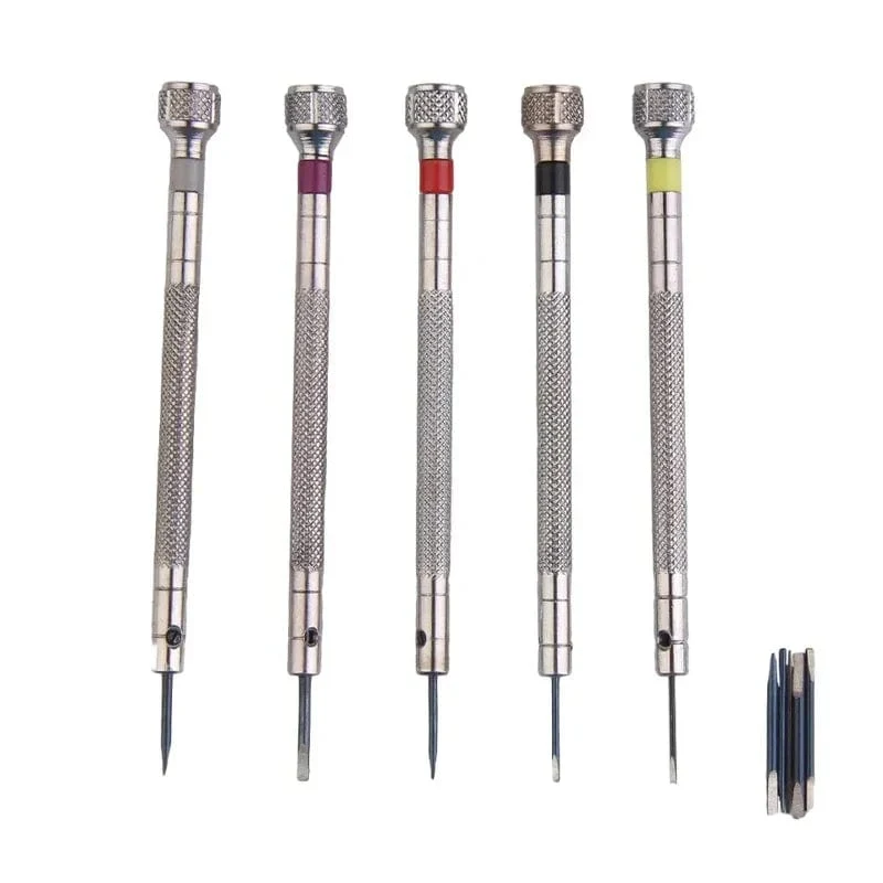 5-teiliges Set, 0.8–1.6 mm Stahlschraubendreher für die Uhrenreparatur, tragbare Uhrenwerkzeuge, Armbandentfernung mit Mini-Verbindungsstiften, Uhrmacherwerkzeuge