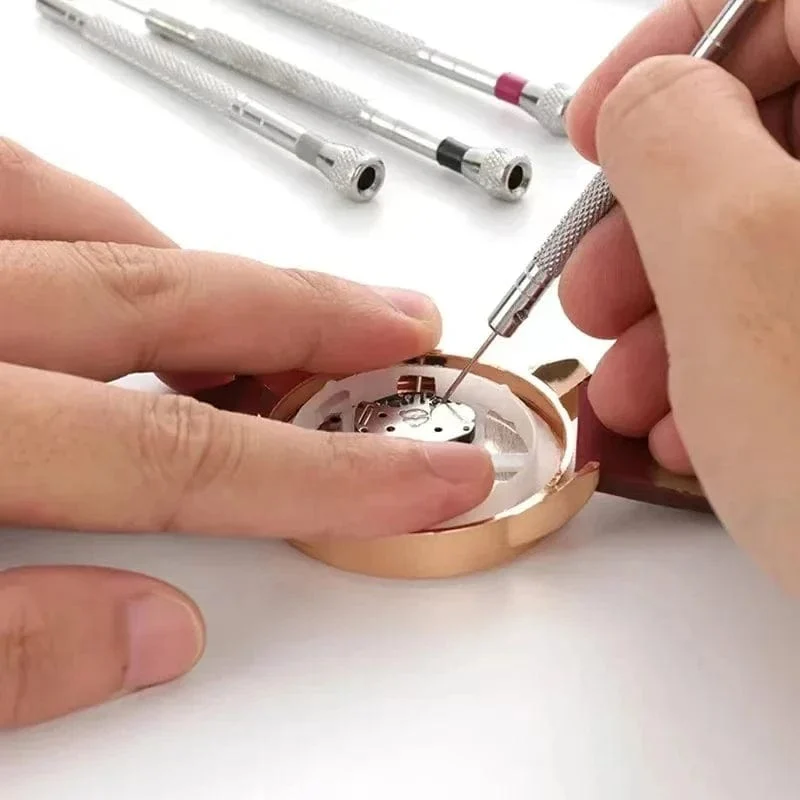 5-teiliges Set, 0.8–1.6 mm Stahlschraubendreher für die Uhrenreparatur, tragbare Uhrenwerkzeuge, Armbandentfernung mit Mini-Verbindungsstiften, Uhrmacherwerkzeuge