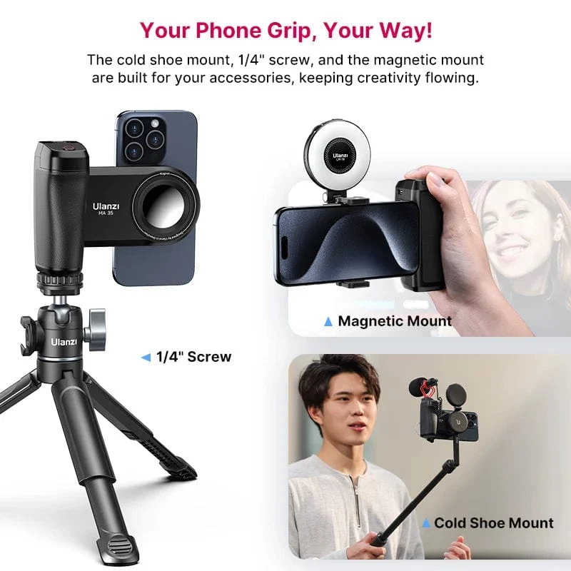 Ulanzi MA35 MagSafe Bluetooth Shutter Smartphone Kamera Griff Grip Selfie Stablizer Vertikale Horizontale Aufnahmen für Telefon