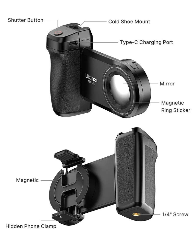 Ulanzi MA35 MagSafe Bluetooth Shutter Smartphone Kamera Griff Grip Selfie Stablizer Vertikale Horizontale Aufnahmen für Telefon
