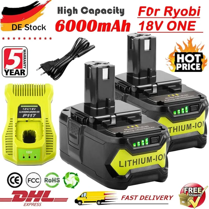 6Ah Für RYOBI P108 18 V One + Plus Batterie 18 Volt Lithium-Ionen Power Werkzeuge P104 P107 RB18L50 RB18L20 P108