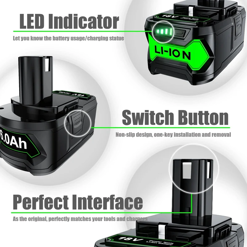 6Ah Für RYOBI P108 18 V One + Plus Batterie 18 Volt Lithium-Ionen Power Werkzeuge P104 P107 RB18L50 RB18L20 P108