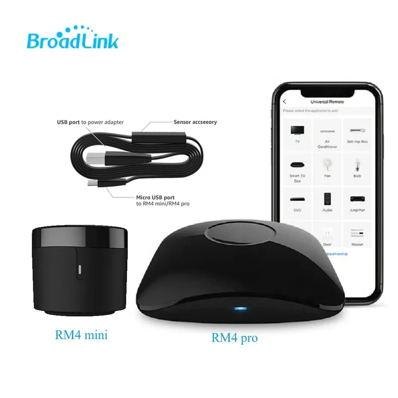 BroadLink RM4 Pro RM4 mini HTS2 Temperatur- und Feuchtigkeitssensor Version Drahtloser Universal-Fernbedienungs-Hub mit Smart-Home-Lösung