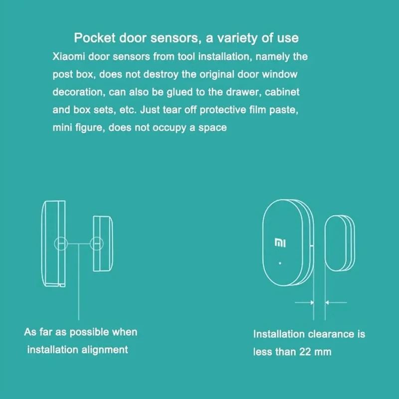 Xiaomi Tür-/Fenstersensor im Taschenformat, Xiaomi Smart-Home-Kits, Alarmsystem funktioniert mit der Gateway-Mijia-Mi-Home-App ohne Paket