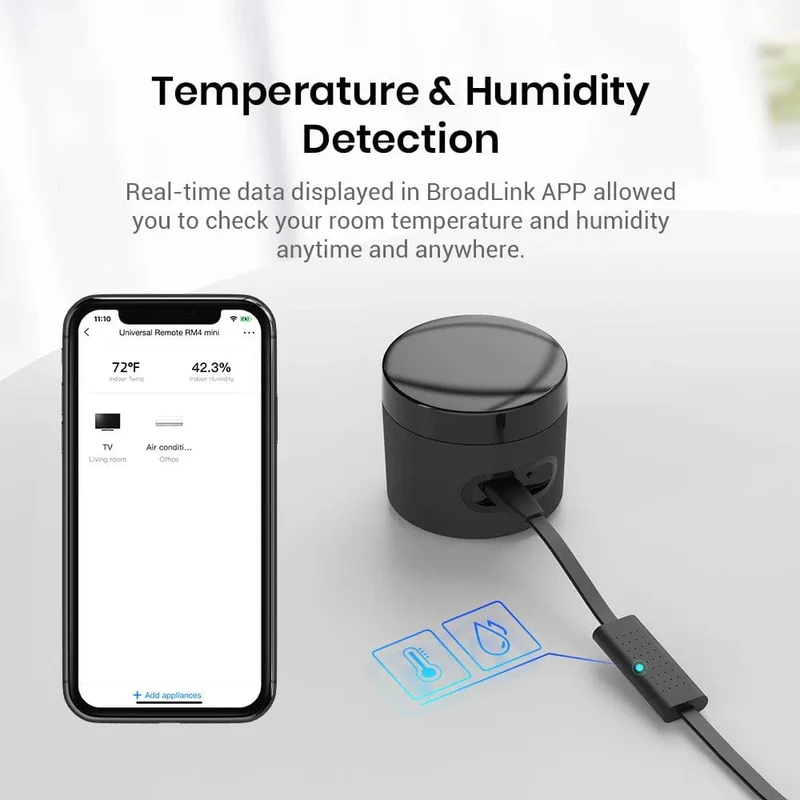 Broadlink RM4mini+HTS Temperatur-Feuchtigkeitssensor WiFi IR-Fernbedienung für Klimaanlage TV-Set-Top-Box Funktioniert mit Alexa