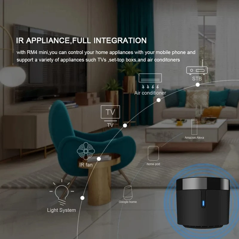 Broadlink RM4mini+HTS Temperatur-Feuchtigkeitssensor WiFi IR-Fernbedienung für Klimaanlage TV-Set-Top-Box Funktioniert mit Alexa