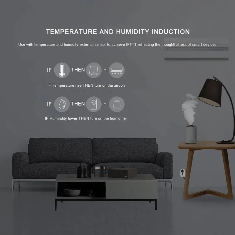 Broadlink RM4mini+HTS Temperatur-Feuchtigkeitssensor WiFi IR-Fernbedienung für Klimaanlage TV-Set-Top-Box Funktioniert mit Alexa