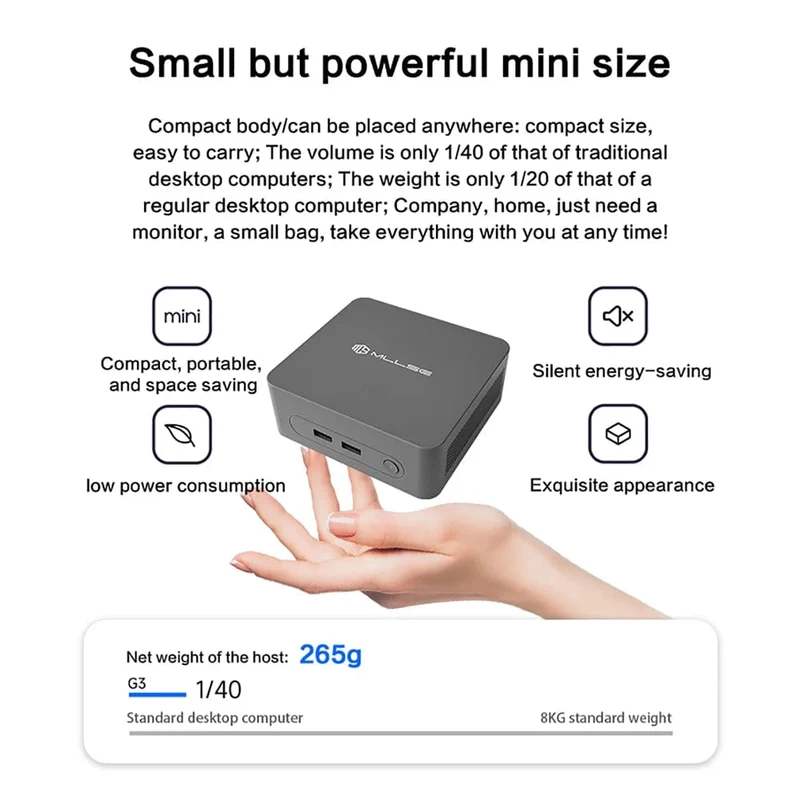 MLLSE G3 Mini-PC Gemini-Lake N100 Windows 11 Pro Intel 12. DDR4 8 GB RAM 256 GB ROM WiFi 5 BT4.2 Desktop-Computer Mini-PC Arbeit