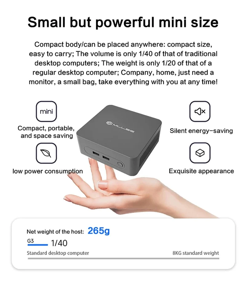 MLLSE G3 Mini-PC Gemini-Lake N100 Windows 11 Pro Intel 12. DDR4 8 GB RAM 256 GB ROM WiFi 5 BT4.2 Desktop-Computer Mini-PC Arbeit