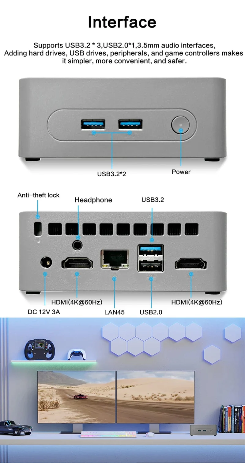 MLLSE G3 Mini-PC Gemini-Lake N100 Windows 11 Pro Intel 12. DDR4 8 GB RAM 256 GB ROM WiFi 5 BT4.2 Desktop-Computer Mini-PC Arbeit