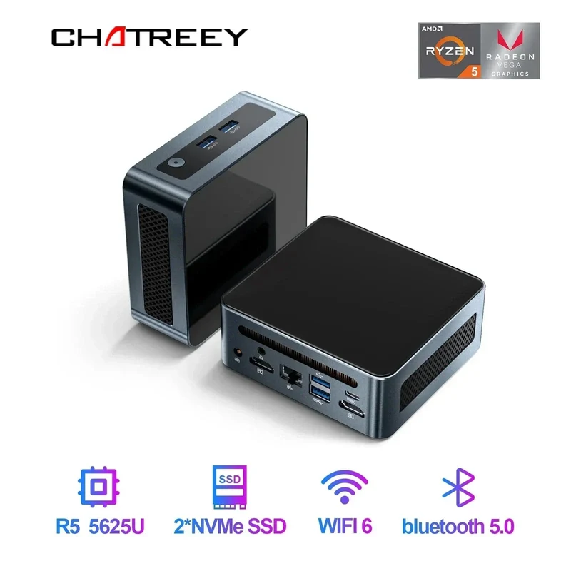 Chatreey Mini PC AN2P Ryzen 5 5625U/3550H Gaming-Desktop-Computer NVME SSD WIFI6 HD Windows 11 Pro