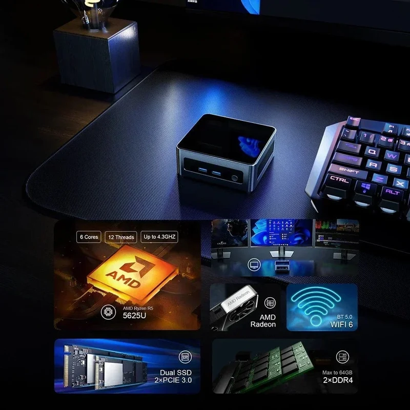 Chatreey Mini PC AN2P Ryzen 5 5625U/3550H Gaming-Desktop-Computer NVME SSD WIFI6 HD Windows 11 Pro