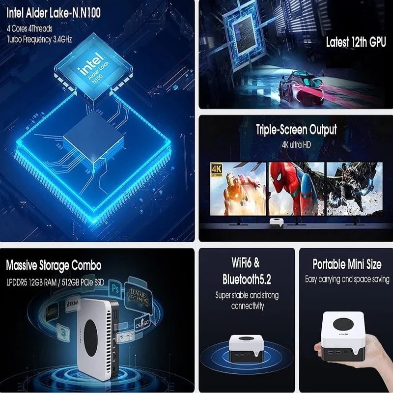 CHUWI LarkBox X Mini-PC 12 GB RAM 512 GB SSD Intel N100 Spiele-PC UHD-Grafik für Intel-Prozessoren der 12. Generation WiFi 6 Desktop-Computer