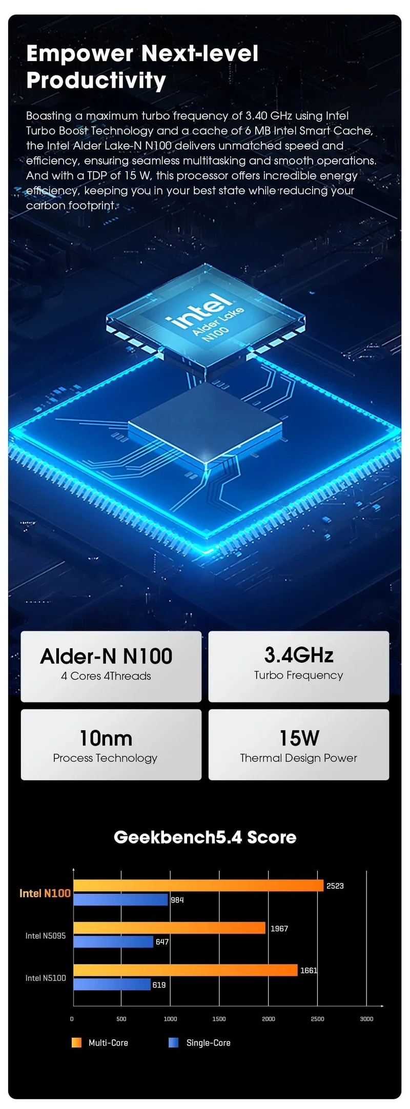 CHUWI LarkBox X Mini-PC 12 GB RAM 512 GB SSD Intel N100 Spiele-PC UHD-Grafik für Intel-Prozessoren der 12. Generation WiFi 6 Desktop-Computer