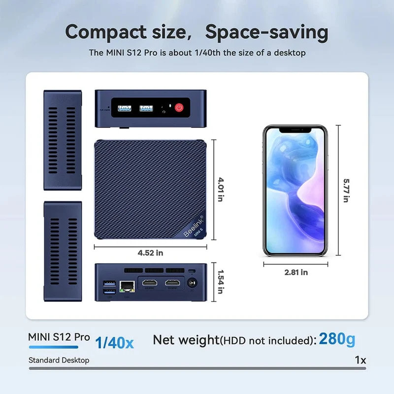 Beelink Mini S12 Pro Intel 12. Generation N100 16G 500G Mini S12 Intel N95 Mini-PC DDR4 8G 256G SSD Desktop-Gaming-Computer VS T8 Pro