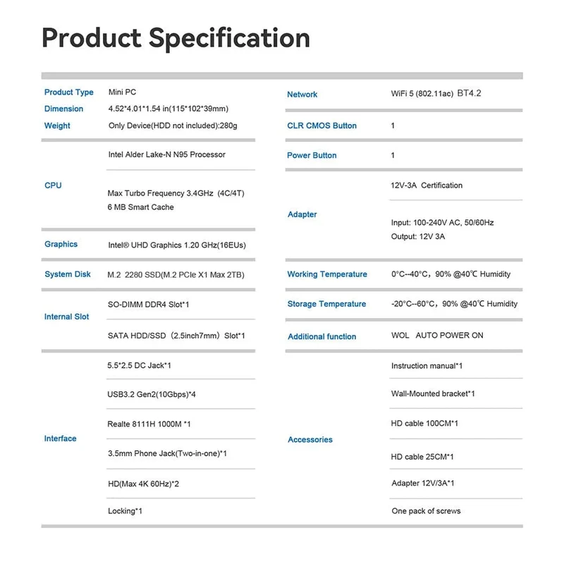Beelink Mini S12 Pro N100 Intel 12. Generation 16G 500G Mini S Intel 11. Generation N5095 DDR4 8GB 128GB SSD Desktop-Gaming-Computer N95 VS GK3V