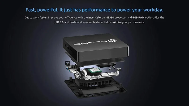 MLLSE M2 Mini-PC Intel Celeron N3350 CPU 6G RAM 64G ROM USB3.0 Win10 WiFi Bluetooth 4.2 Tragbarer Desktop-Computer